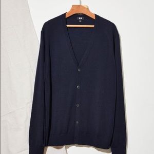 Uniqlo MEN 100% EXTRA FINE MERINO V NECK CARDIGAN NAVY